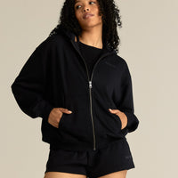 Comfort Lightweight Oversized Zip Up Hoodie | Black