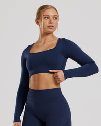 Define 2.0 Seamless Long Sleeve Built-In Bra Top | Sapphire Blue