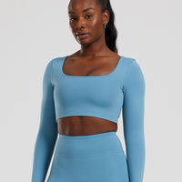 Essential Long Sleeve Built-In Bra Top | Basalt