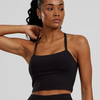 Essential Built-In Bra Crop Tank Top | Black
