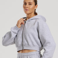 Comfort Cropped Full Zip Hoodie | Silver Grey Marl