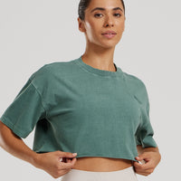 Comfort Oversized Cropped Short Sleeve T-Shirt Washed | Sage