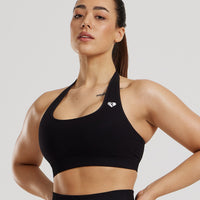 Power Seamless Halter Neck Bra | Black