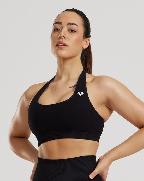 Power Seamless Halter Neck Bra | Black