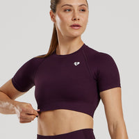 Power Seamless Short Sleeve Crop Top | Midnight Plum