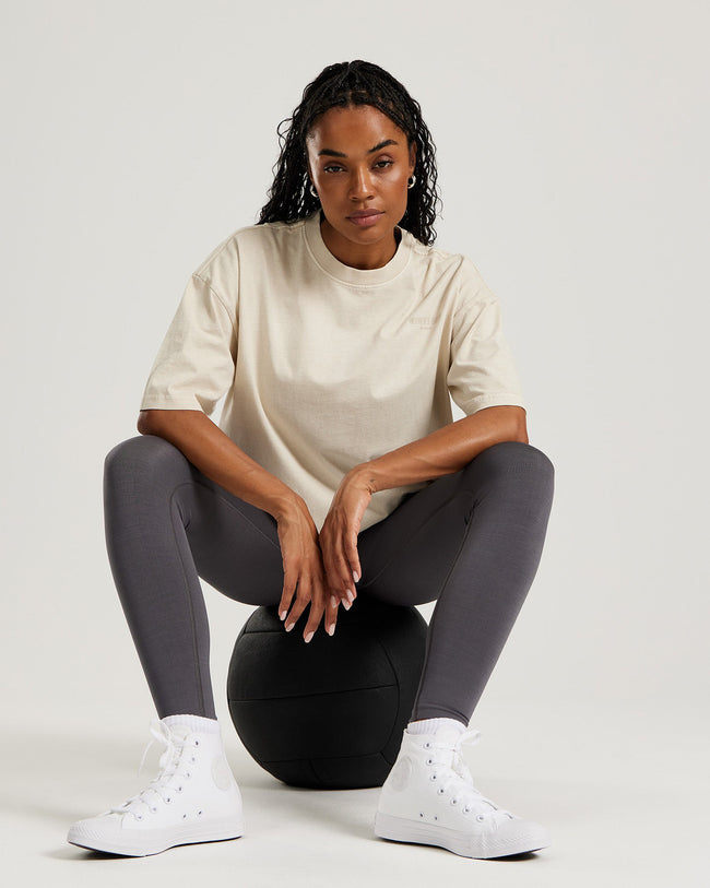 Comfort Vintage Look Oversized Short Sleeve T-Shirt | Stone