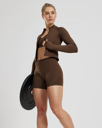Define 2.0 Seamless Full Zip Midi Jacket | Cocoa
