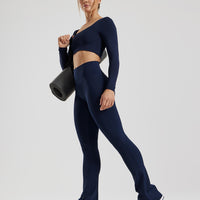 Essential Long Sleeve Built-In Bra Top | Sapphire Blue