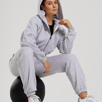 Comfort Cropped Full Zip Hoodie | Silver Grey Marl