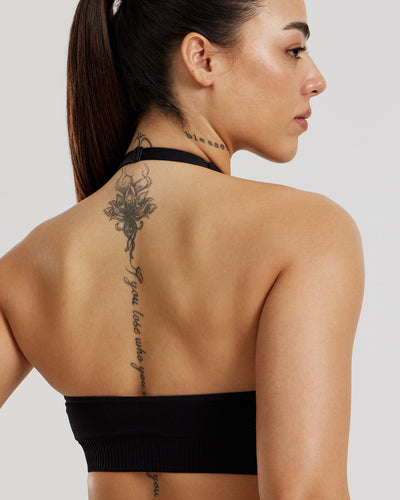 Power Seamless Halter Neck Bra | Black