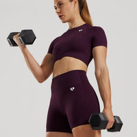 Power Seamless Short Sleeve Crop Top | Midnight Plum