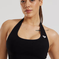 Power Seamless Halter Neck Bra | Black