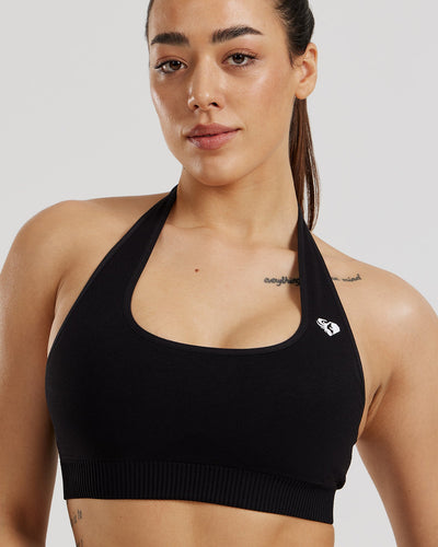 Power Seamless Halter Neck Bra | Black