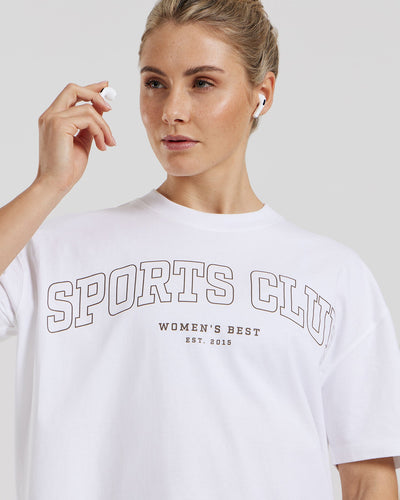 Comfort Oversized Short Sleeve Sports Club T-Shirt | White