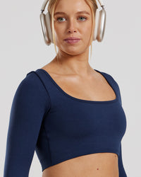 Define 2.0 Seamless Long Sleeve Built-In Bra Top | Sapphire Blue