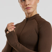 Define 2.0 Seamless Full Zip Midi Jacket | Cocoa