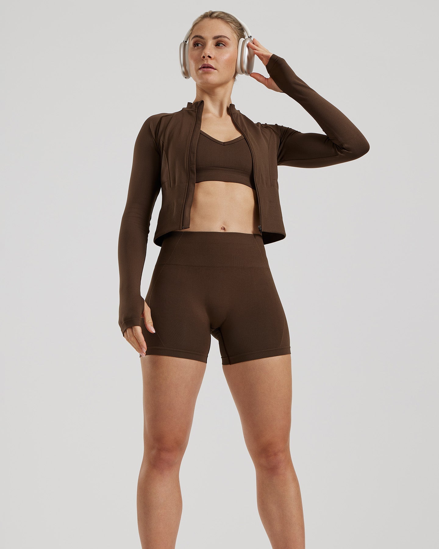 Define 2.0 Seamless Full Zip Midi Jacket | Cocoa