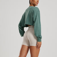 Comfort Oversized Cropped Long Sleeve T-Shirt Washed | Sage