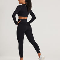 Power Seamless Long Sleeve Crop Top | Black