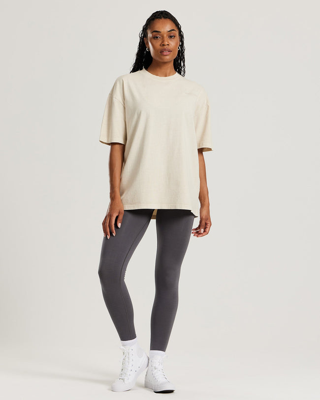 Comfort Vintage Look Oversized Short Sleeve T-Shirt | Stone