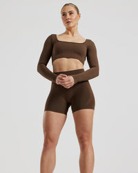 Define 2.0 Seamless Long Sleeve Built-In Bra Top | Cocoa