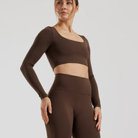 Essential Long Sleeve Built-In Bra Top | Cocoa