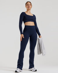 Essential Long Sleeve Built-In Bra Top | Sapphire Blue