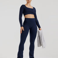 Essential Long Sleeve Built-In Bra Top | Sapphire Blue