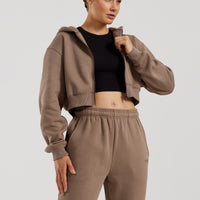 Comfort Cropped Full Zip Hoodie | Caribou