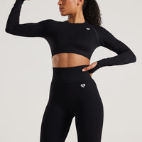 Power Seamless Long Sleeve Crop Top | Black
