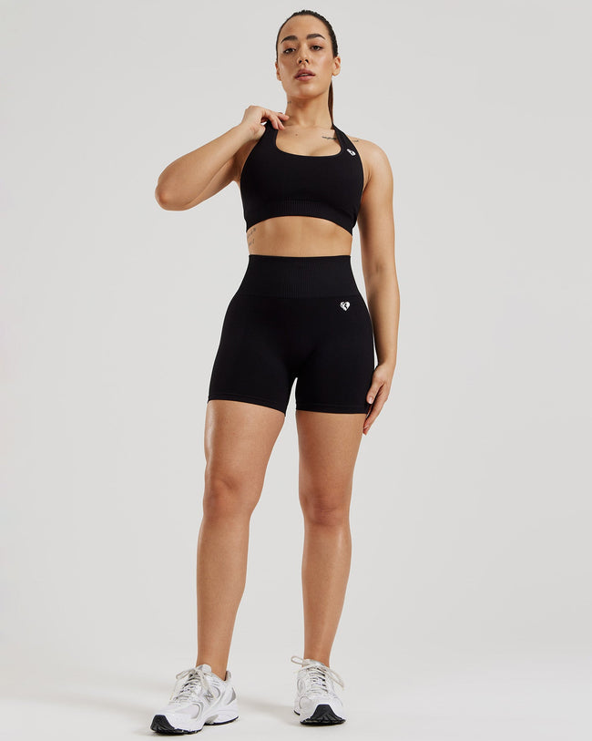 Power Seamless Halter Neck Bra | Black