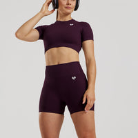 Power Seamless Short Sleeve Crop Top | Midnight Plum