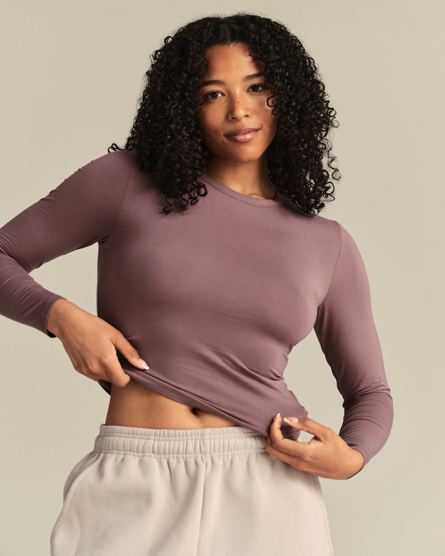Smooth Contour Midi Crew Neck Long Sleeve T-Shirt | Deep Mocha