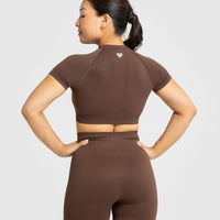 Power Seamless Short Sleeve Crop Top | Walnut Brown