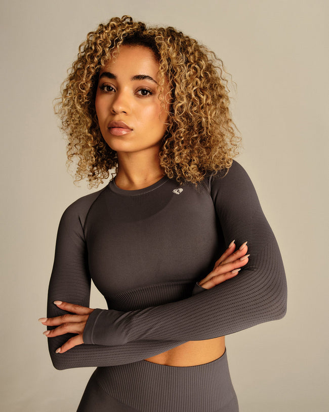 Power Long Sleeve Crop Top | Slate Grey