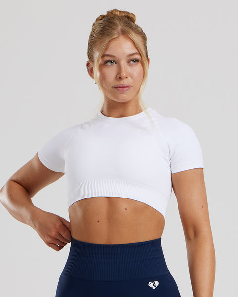 Power Seamless Short Sleeve Crop Top - White | Women's Best