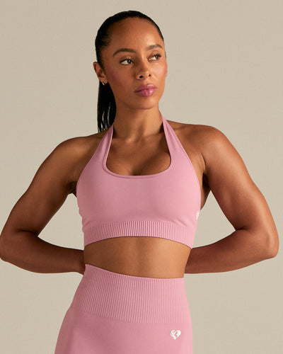 Power Halter Neck Bra - Blush Pink