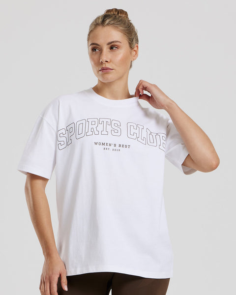 Comfort Oversized Short Sleeve Sports Club T-Shirt - White