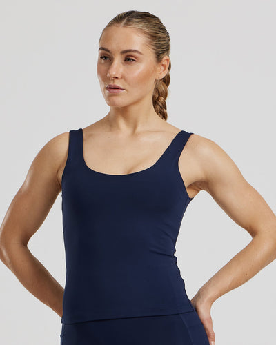 Essential Built-In Bra Scoop Back Tank | Sapphire Blue