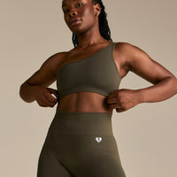 Power Seamless One Shoulder Bra | Dark Olive