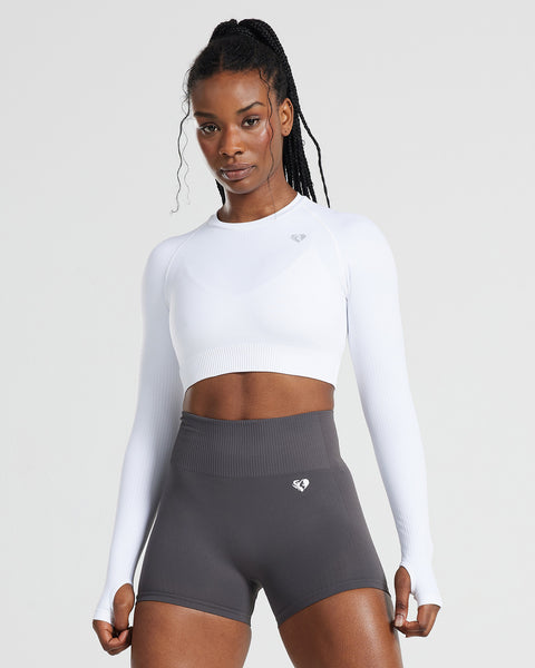 Power Seamless Long Sleeve Crop Top - White | Women's Best