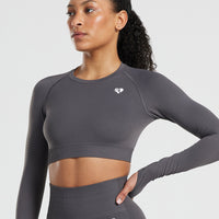 Power Seamless Long Sleeve Crop Top | Graphite