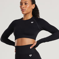 Power Seamless Long Sleeve Crop Top | Black