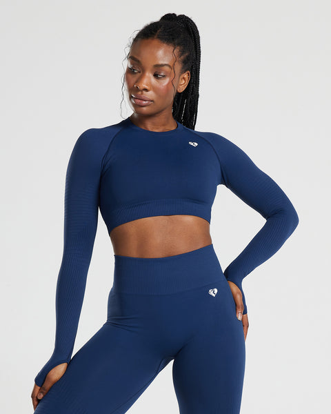 Power Seamless Long Sleeve Crop Top - Sapphire Blue