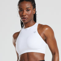 Power Seamless High Neck Bra | White