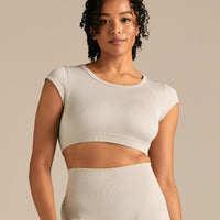 Motion Seamless Open Back Short Sleeve Crop Top | Stone