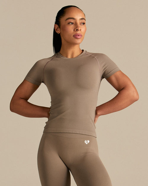 Power Short Sleeve Top | Taupe Grey