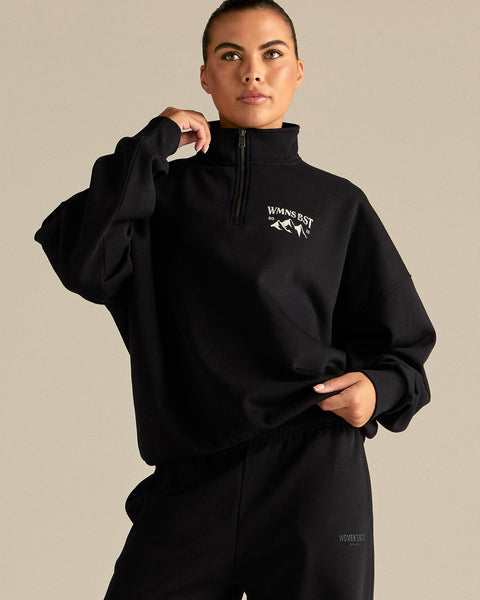 Comfort Outdoor 1/4 Zip Graphic Sweat - Black | Women's Best