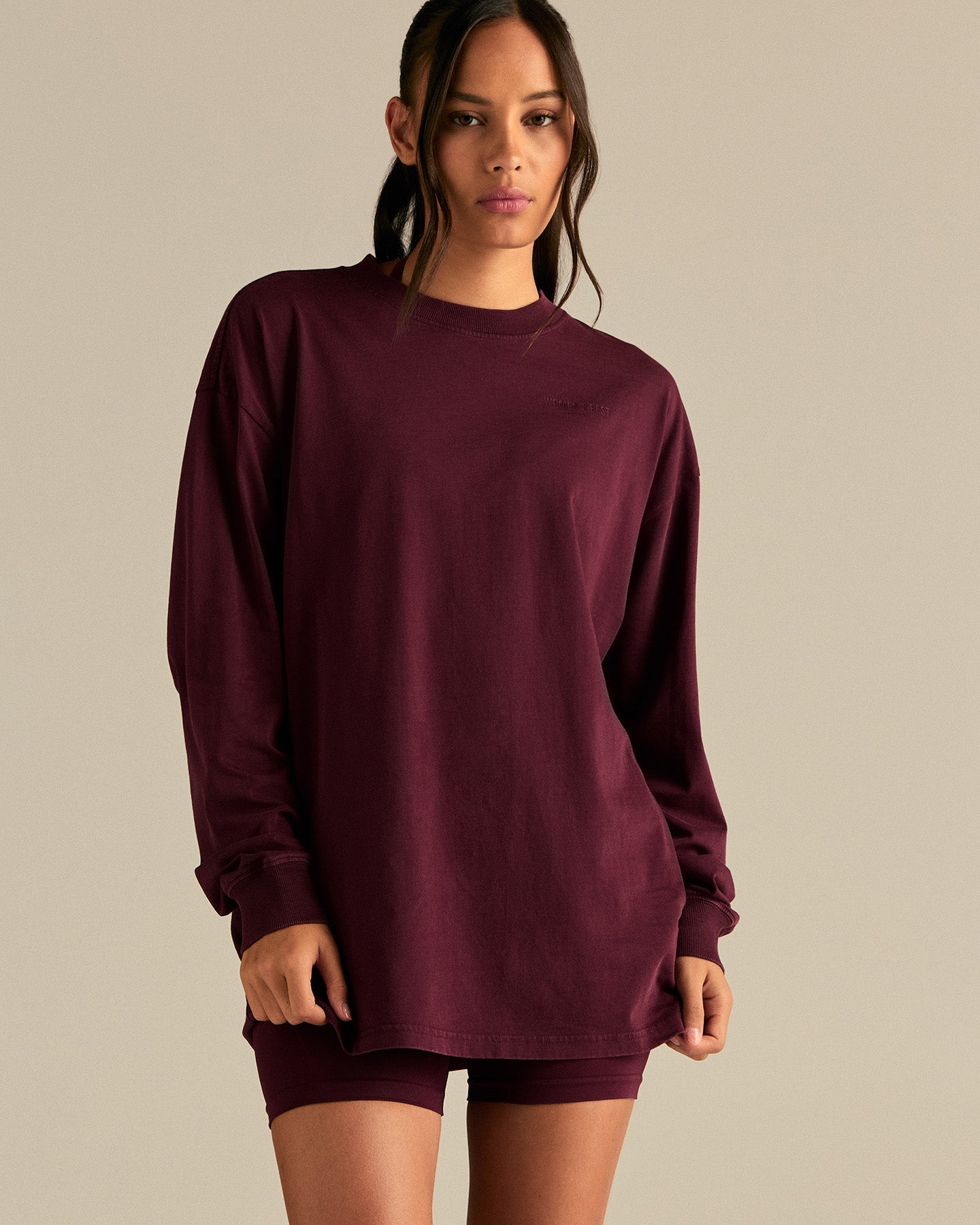 Comfort Oversized Long Sleeve T-Shirt | Vintage Merlot