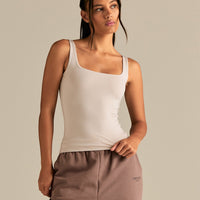 Smooth Contour Midi Square Neck Tank | Stone